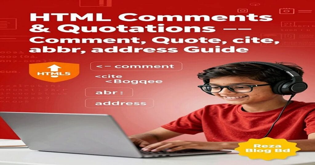 HTML Comments Quotations Comment Quote cite abbr address ব্যাখ্যা ও উদাহরণ