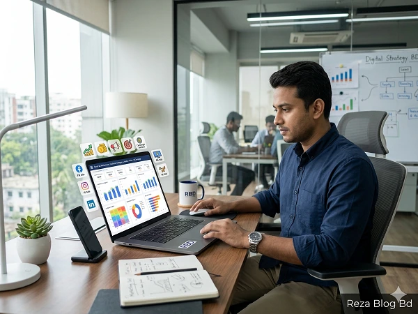 digital marketing social media ads campaign analytics laptop